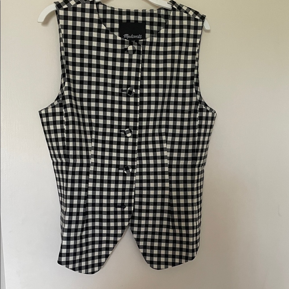 Madewell Black & White Gingham Button-Up Vest